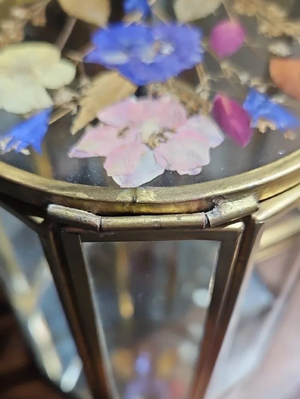 Glass Floral Jewelry Boxes with Gold Frame - Purple & Pink